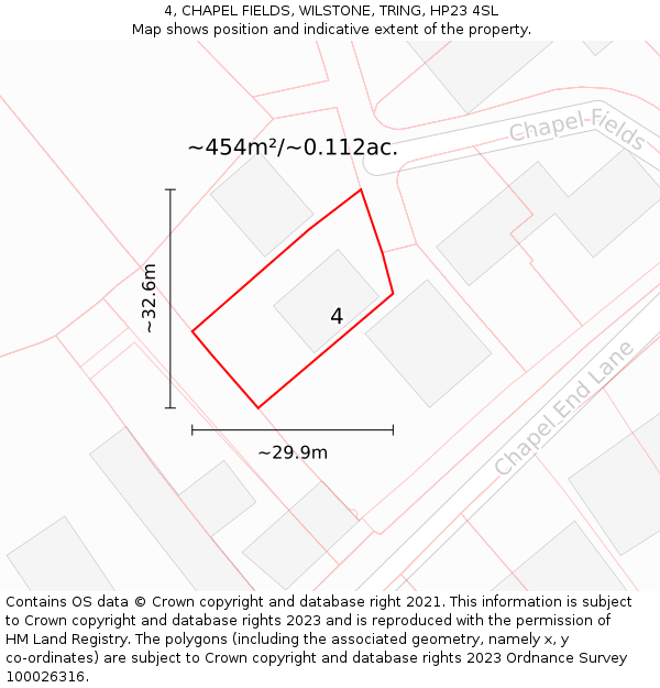 4, CHAPEL FIELDS, WILSTONE, TRING, HP23 4SL: Plot and title map