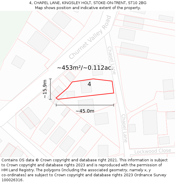 4, CHAPEL LANE, KINGSLEY HOLT, STOKE-ON-TRENT, ST10 2BG: Plot and title map