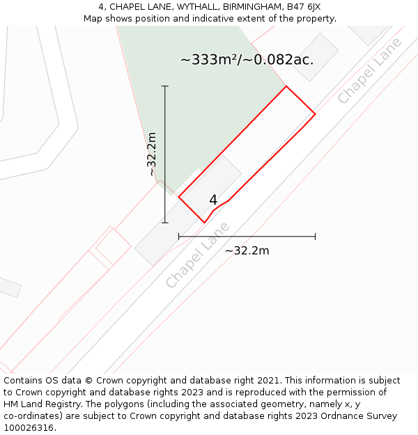 4, CHAPEL LANE, WYTHALL, BIRMINGHAM, B47 6JX: Plot and title map