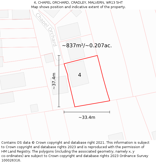 4, CHAPEL ORCHARD, CRADLEY, MALVERN, WR13 5HT: Plot and title map