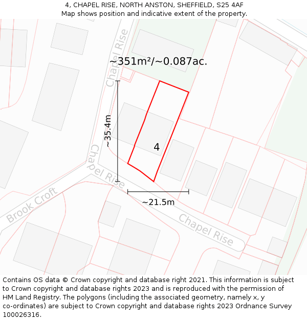 4, CHAPEL RISE, NORTH ANSTON, SHEFFIELD, S25 4AF: Plot and title map
