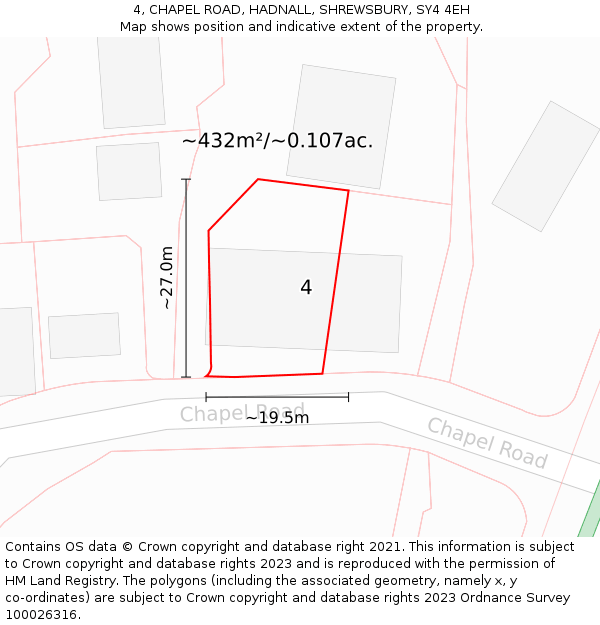 4, CHAPEL ROAD, HADNALL, SHREWSBURY, SY4 4EH: Plot and title map