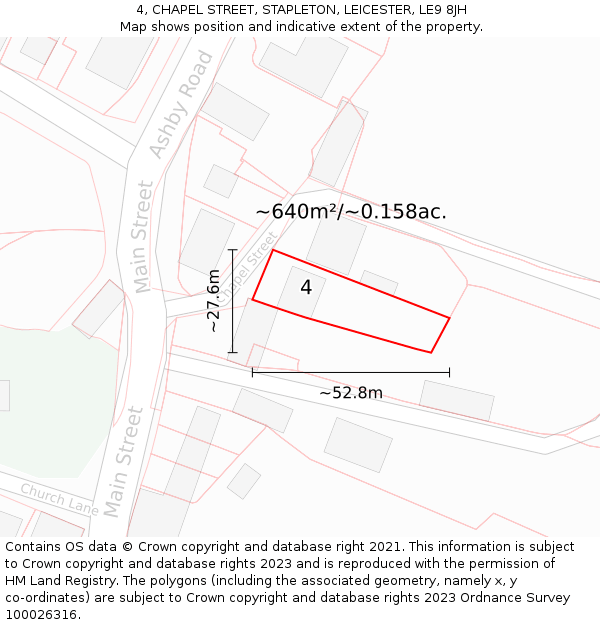 4, CHAPEL STREET, STAPLETON, LEICESTER, LE9 8JH: Plot and title map