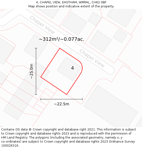 4, CHAPEL VIEW, EASTHAM, WIRRAL, CH62 0BF: Plot and title map
