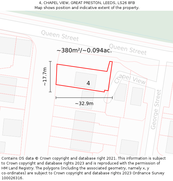 4, CHAPEL VIEW, GREAT PRESTON, LEEDS, LS26 8FB: Plot and title map