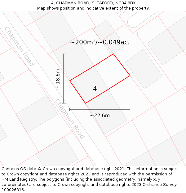 4, CHAPMAN ROAD, SLEAFORD, NG34 8BX: Plot and title map