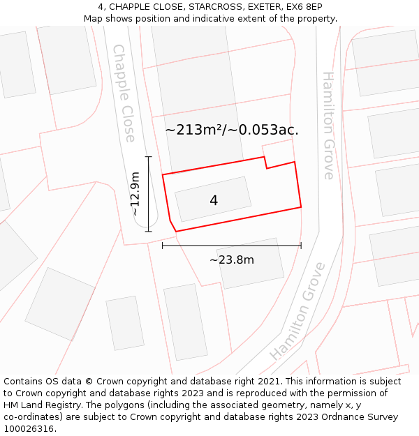 4, CHAPPLE CLOSE, STARCROSS, EXETER, EX6 8EP: Plot and title map