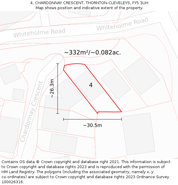 4, CHARDONNAY CRESCENT, THORNTON-CLEVELEYS, FY5 3UH: Plot and title map
