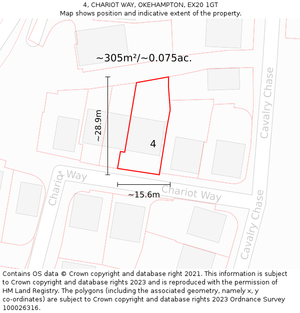 4, CHARIOT WAY, OKEHAMPTON, EX20 1GT: Plot and title map