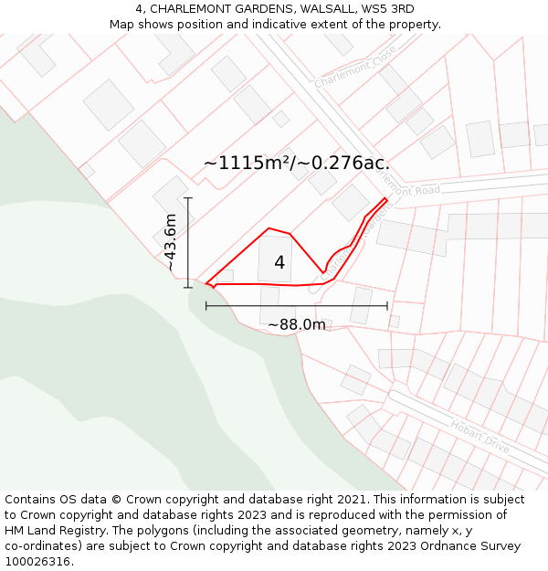 4, CHARLEMONT GARDENS, WALSALL, WS5 3RD: Plot and title map