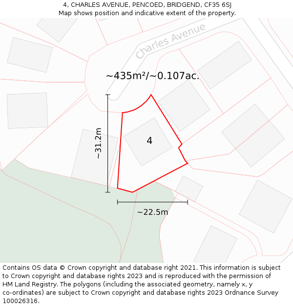 4, CHARLES AVENUE, PENCOED, BRIDGEND, CF35 6SJ: Plot and title map