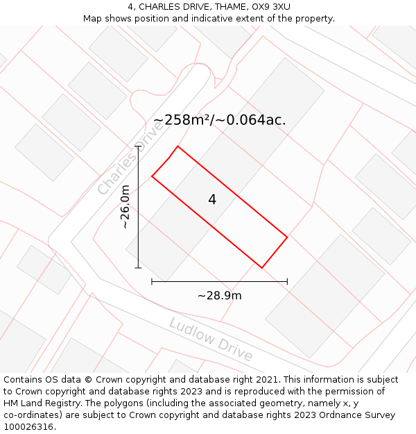 4, CHARLES DRIVE, THAME, OX9 3XU: Plot and title map