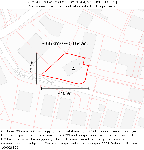 4, CHARLES EWING CLOSE, AYLSHAM, NORWICH, NR11 6LJ: Plot and title map