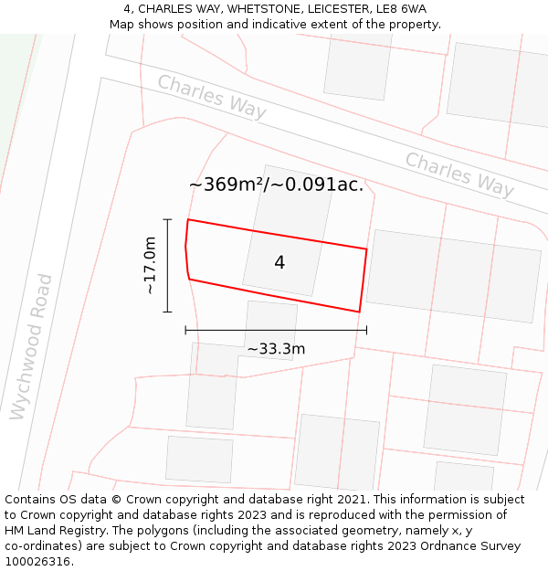 4, CHARLES WAY, WHETSTONE, LEICESTER, LE8 6WA: Plot and title map