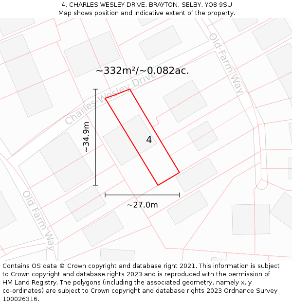 4, CHARLES WESLEY DRIVE, BRAYTON, SELBY, YO8 9SU: Plot and title map