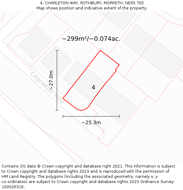 4, CHARLETON WAY, ROTHBURY, MORPETH, NE65 7EE: Plot and title map