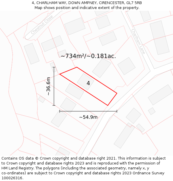 4, CHARLHAM WAY, DOWN AMPNEY, CIRENCESTER, GL7 5RB: Plot and title map