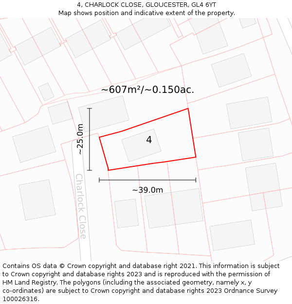 4, CHARLOCK CLOSE, GLOUCESTER, GL4 6YT: Plot and title map