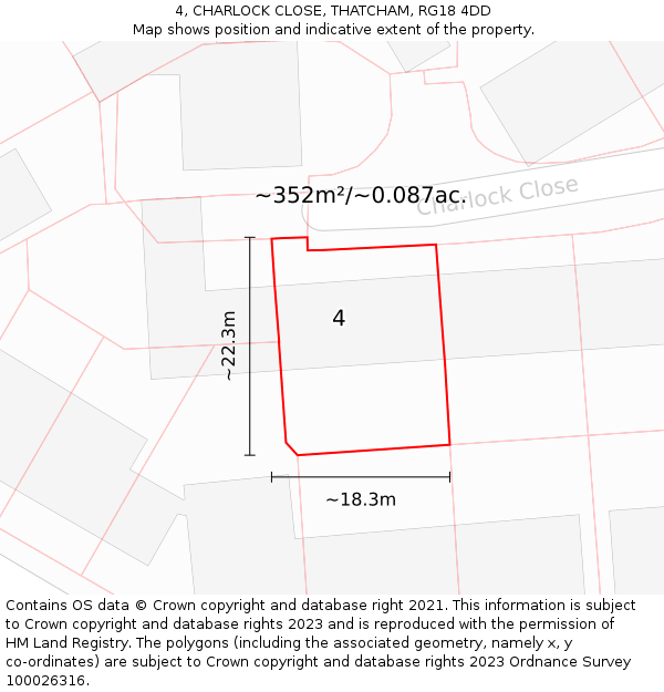 4, CHARLOCK CLOSE, THATCHAM, RG18 4DD: Plot and title map