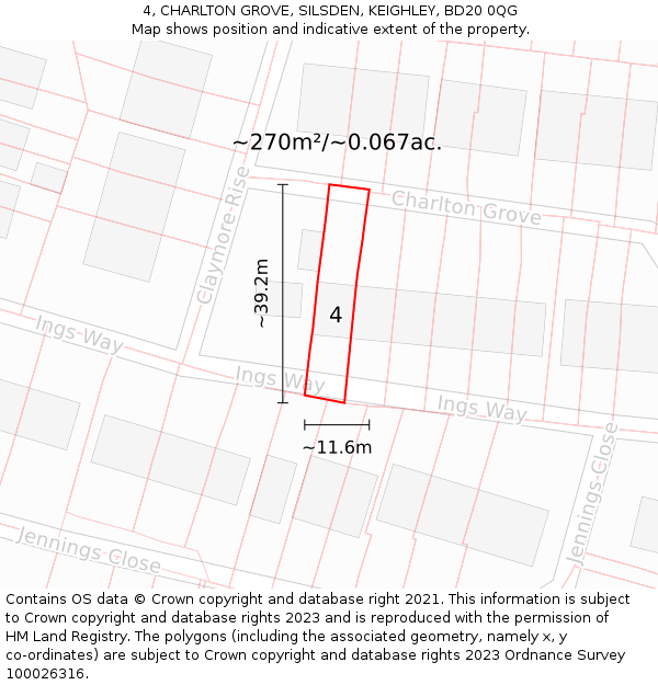 4, CHARLTON GROVE, SILSDEN, KEIGHLEY, BD20 0QG: Plot and title map