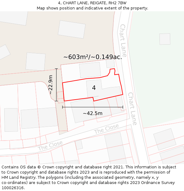 4, CHART LANE, REIGATE, RH2 7BW: Plot and title map