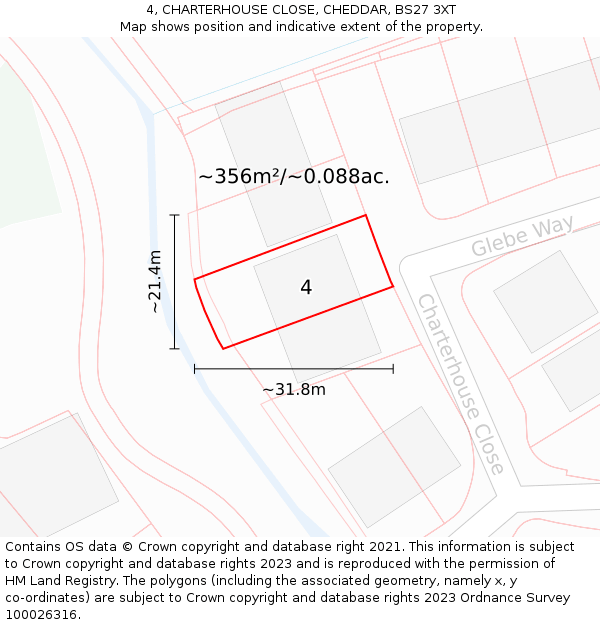 4, CHARTERHOUSE CLOSE, CHEDDAR, BS27 3XT: Plot and title map