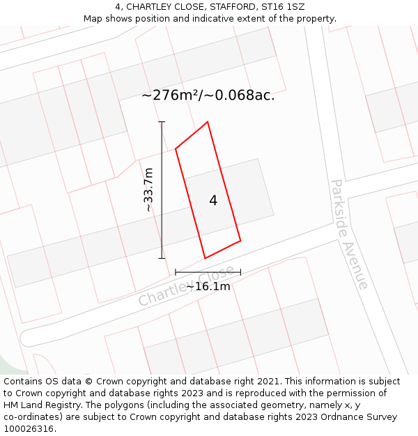 4, CHARTLEY CLOSE, STAFFORD, ST16 1SZ: Plot and title map