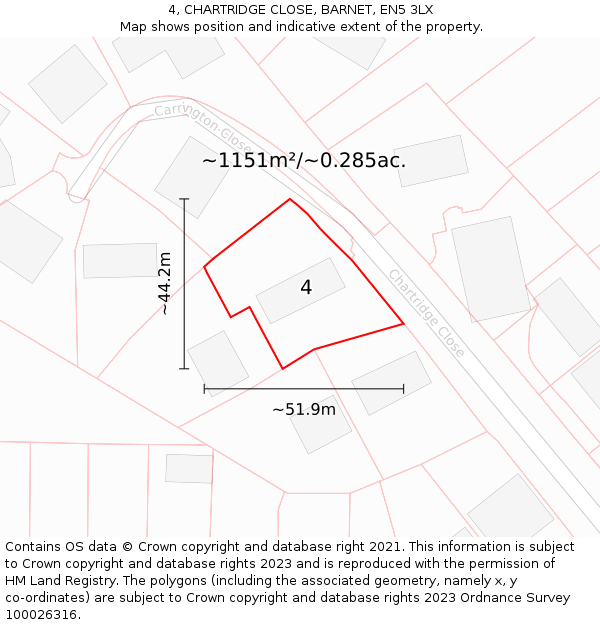 4, CHARTRIDGE CLOSE, BARNET, EN5 3LX: Plot and title map