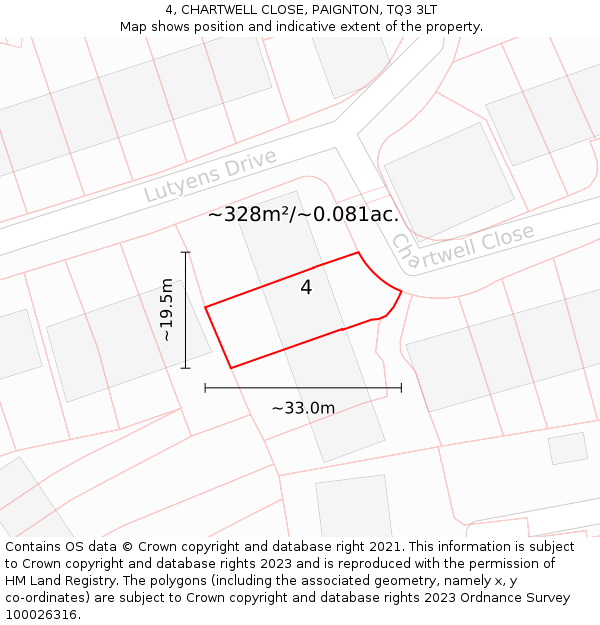 4, CHARTWELL CLOSE, PAIGNTON, TQ3 3LT: Plot and title map