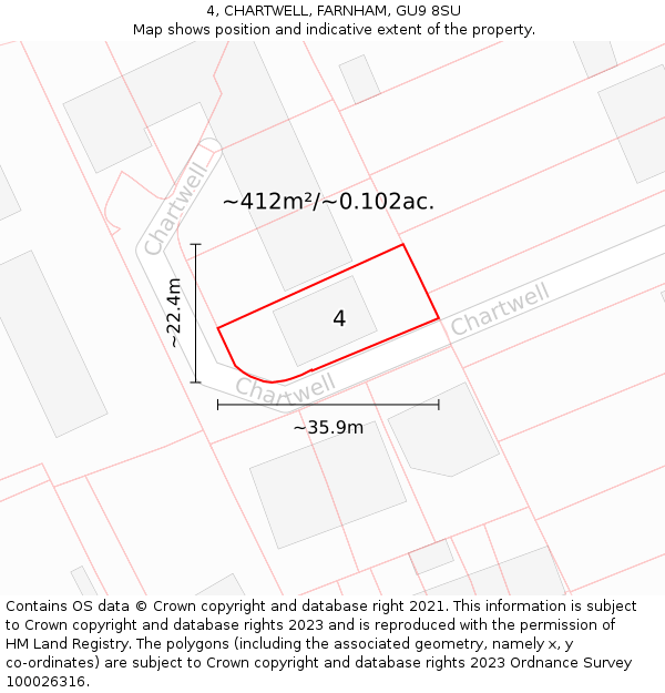 4, CHARTWELL, FARNHAM, GU9 8SU: Plot and title map