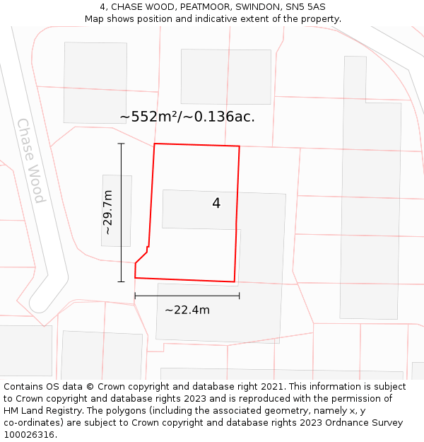 4, CHASE WOOD, PEATMOOR, SWINDON, SN5 5AS: Plot and title map