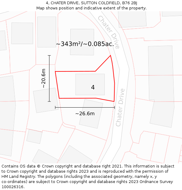 4, CHATER DRIVE, SUTTON COLDFIELD, B76 2BJ: Plot and title map