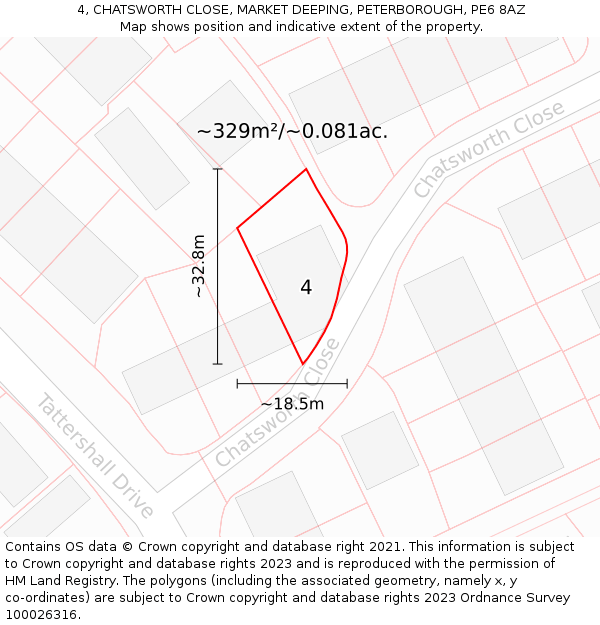 4, CHATSWORTH CLOSE, MARKET DEEPING, PETERBOROUGH, PE6 8AZ: Plot and title map