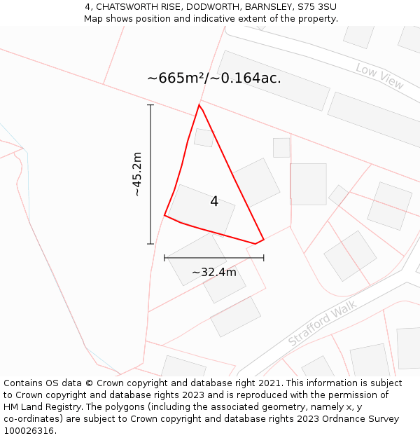 4, CHATSWORTH RISE, DODWORTH, BARNSLEY, S75 3SU: Plot and title map