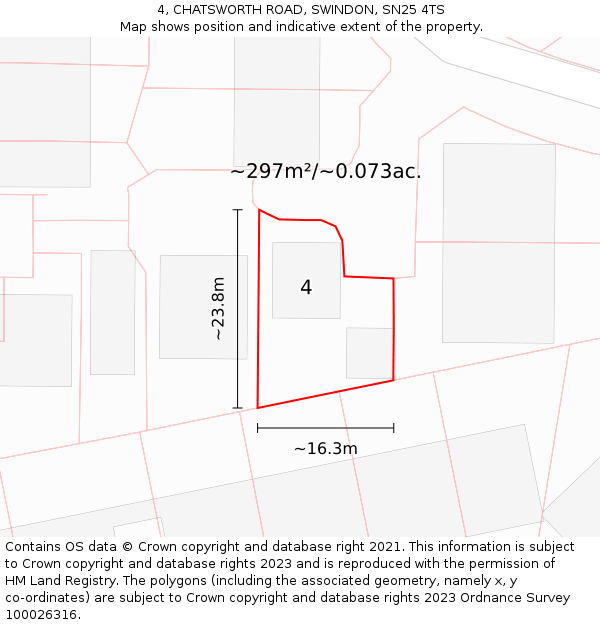 4, CHATSWORTH ROAD, SWINDON, SN25 4TS: Plot and title map