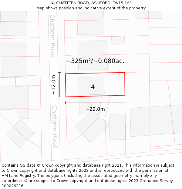 4, CHATTERN ROAD, ASHFORD, TW15 1AF: Plot and title map