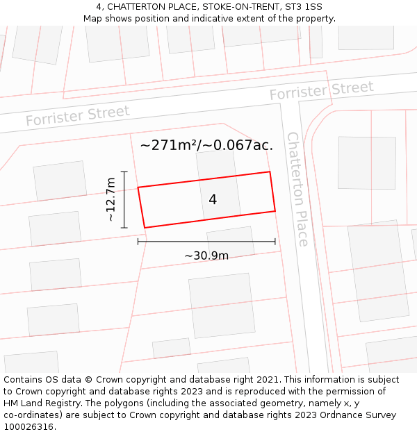 4, CHATTERTON PLACE, STOKE-ON-TRENT, ST3 1SS: Plot and title map