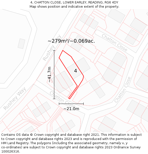 4, CHATTON CLOSE, LOWER EARLEY, READING, RG6 4DY: Plot and title map