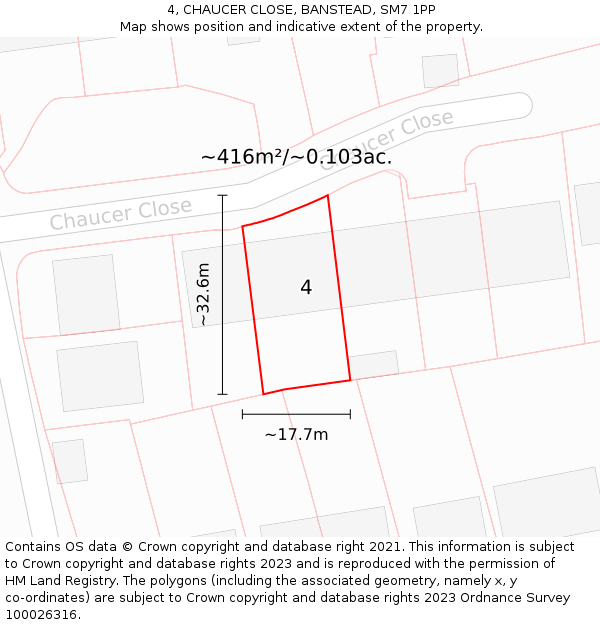 4, CHAUCER CLOSE, BANSTEAD, SM7 1PP: Plot and title map