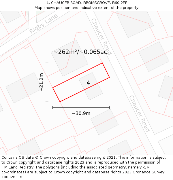 4, CHAUCER ROAD, BROMSGROVE, B60 2EE: Plot and title map