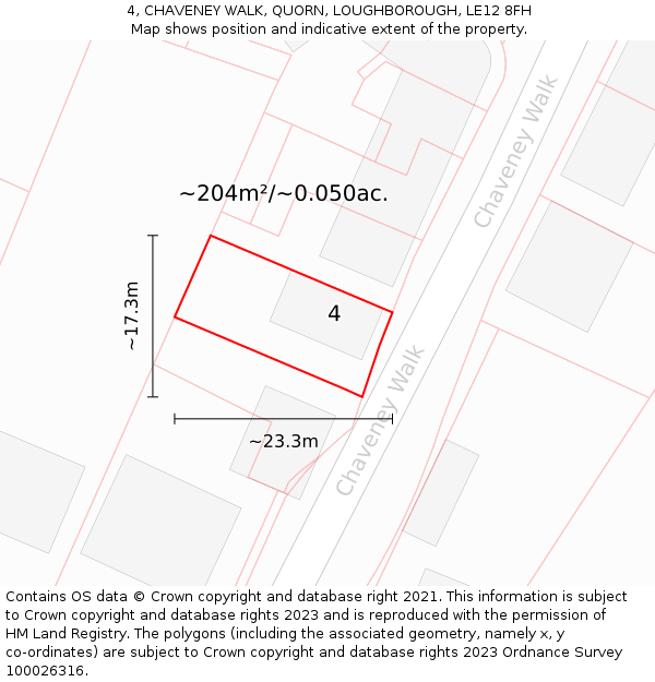 4, CHAVENEY WALK, QUORN, LOUGHBOROUGH, LE12 8FH: Plot and title map