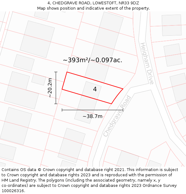 4, CHEDGRAVE ROAD, LOWESTOFT, NR33 9DZ: Plot and title map