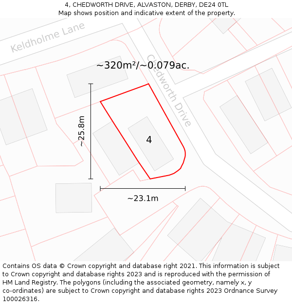 4, CHEDWORTH DRIVE, ALVASTON, DERBY, DE24 0TL: Plot and title map
