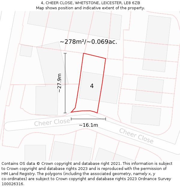 4, CHEER CLOSE, WHETSTONE, LEICESTER, LE8 6ZB: Plot and title map