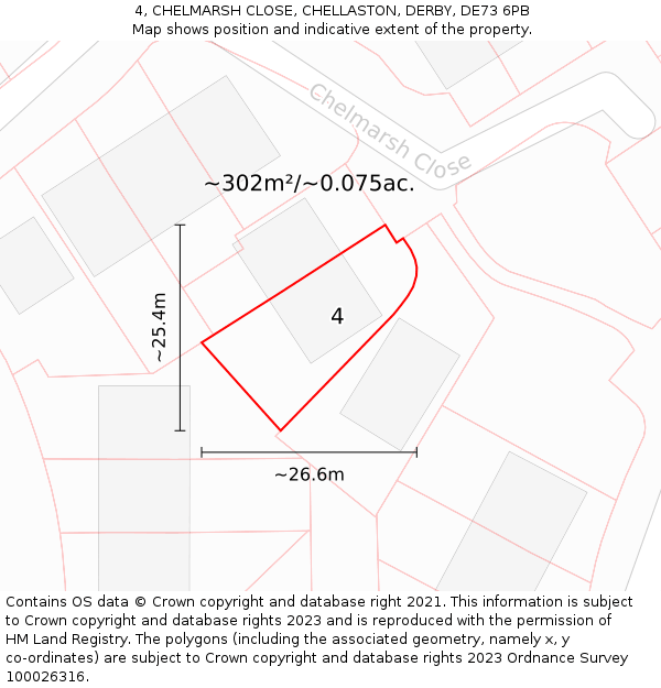 4, CHELMARSH CLOSE, CHELLASTON, DERBY, DE73 6PB: Plot and title map