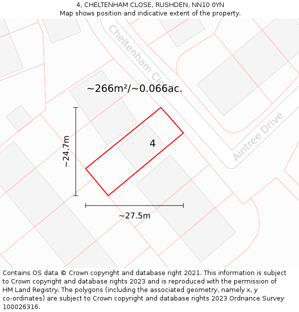 4, CHELTENHAM CLOSE, RUSHDEN, NN10 0YN: Plot and title map