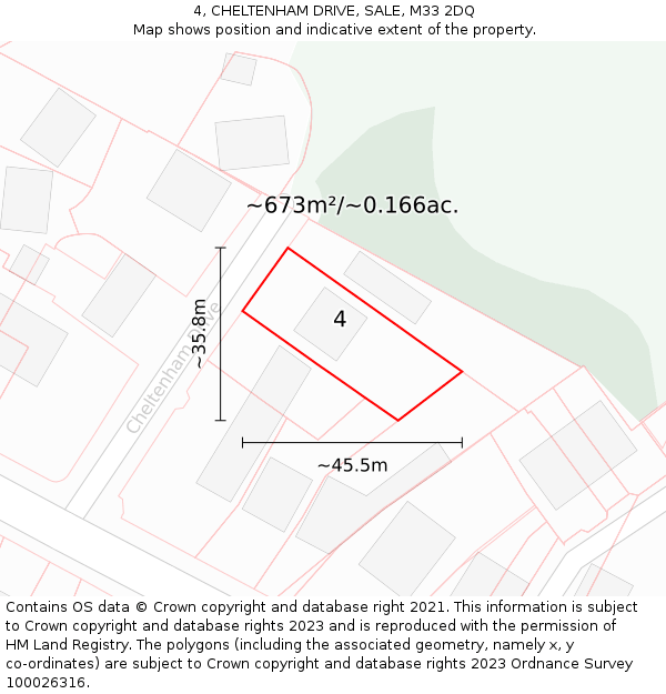 4, CHELTENHAM DRIVE, SALE, M33 2DQ: Plot and title map