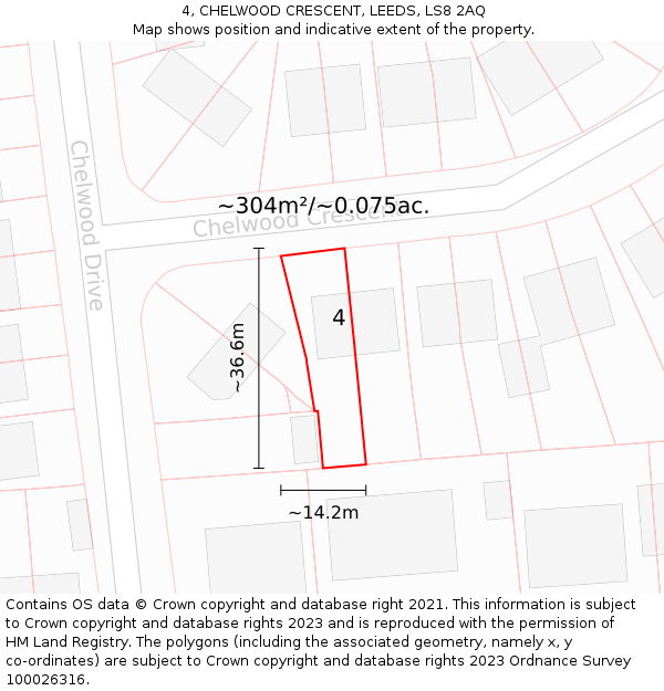 4, CHELWOOD CRESCENT, LEEDS, LS8 2AQ: Plot and title map