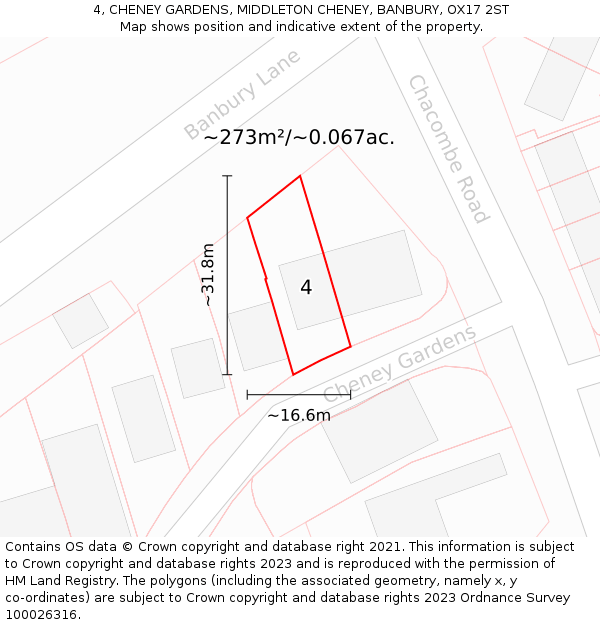 4, CHENEY GARDENS, MIDDLETON CHENEY, BANBURY, OX17 2ST: Plot and title map