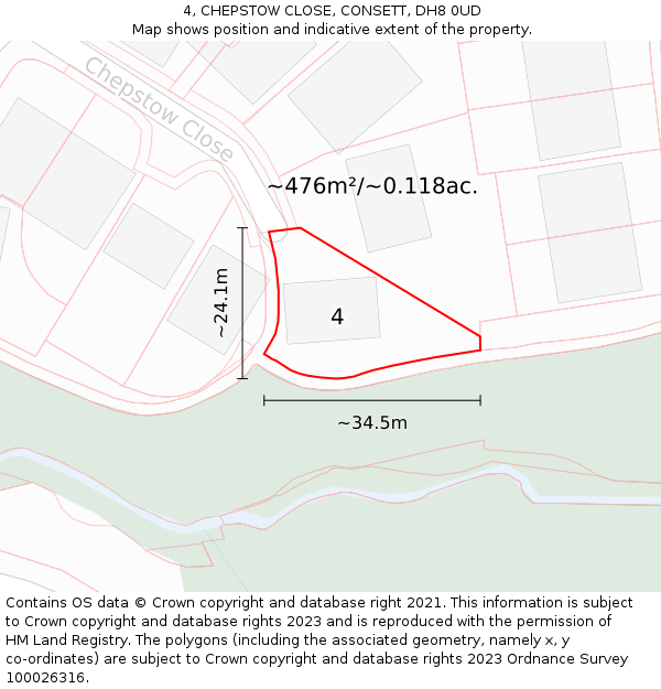 4, CHEPSTOW CLOSE, CONSETT, DH8 0UD: Plot and title map